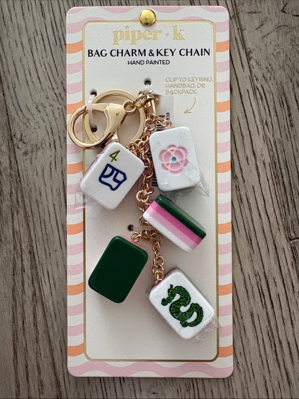 Piper K Mahjong Tile Keychain Bag Charm - Picture 3 of 3